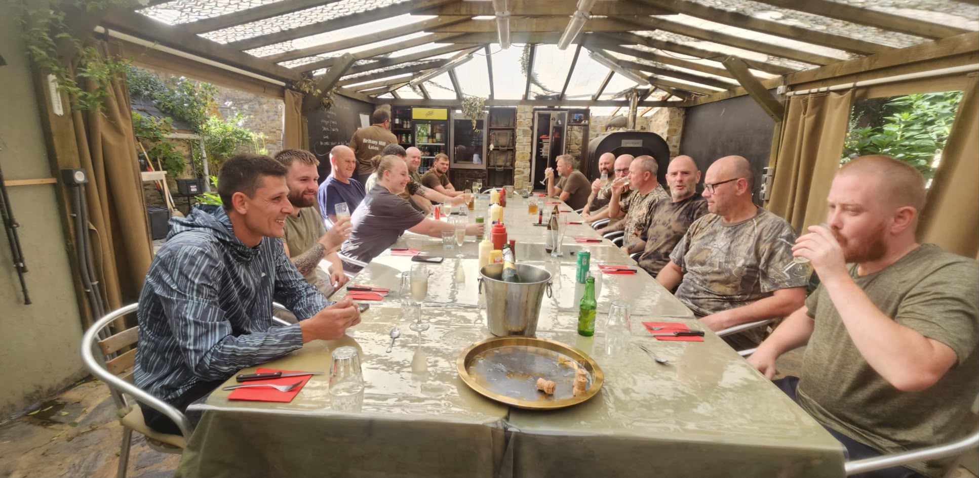Anglers dining together at Brittany Mill Lakes